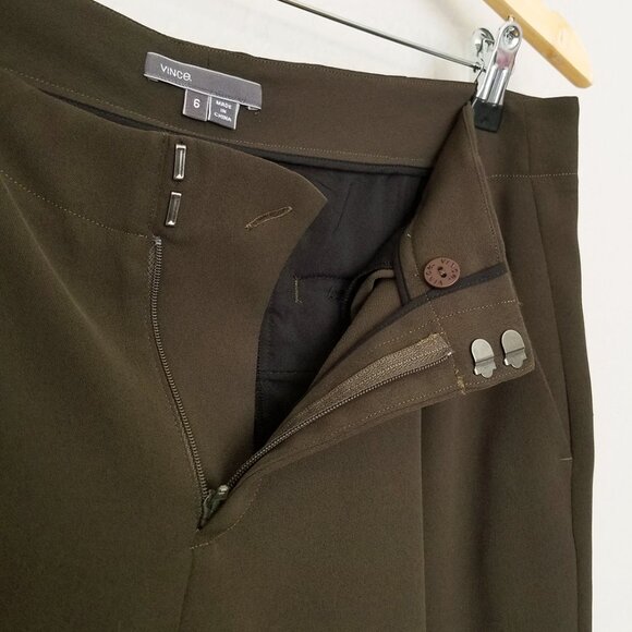 Vince Olive Green Pleated Front Crepe Jogger Pants Size 6 Ankle Crop Flowy $195 - Picture 5 of 14